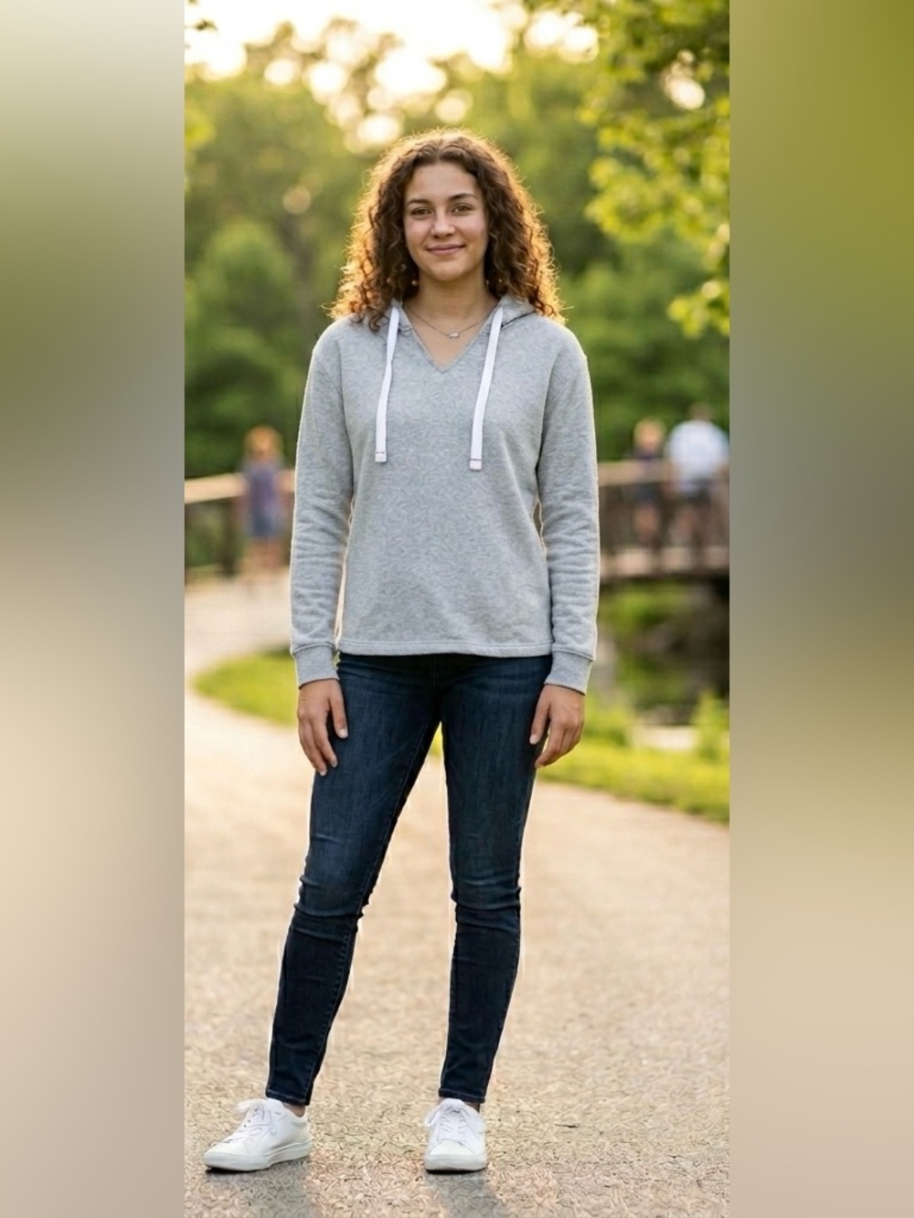 Boden Women’s Size Small Gray Pullover Hoodie V-Neck Sweatshirt Cotton Blend